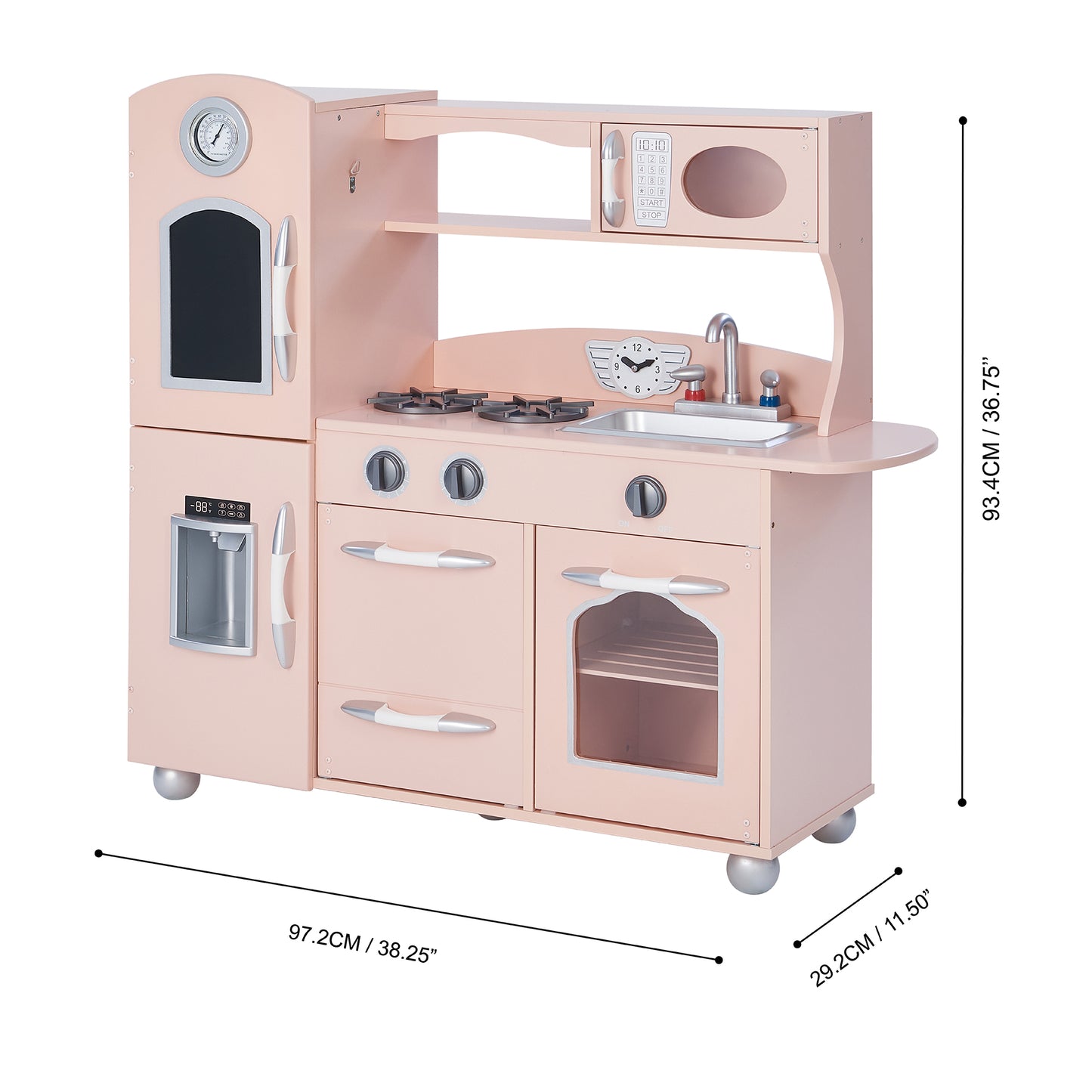 Kids Pink Wooden Play Kitchen Toy Set