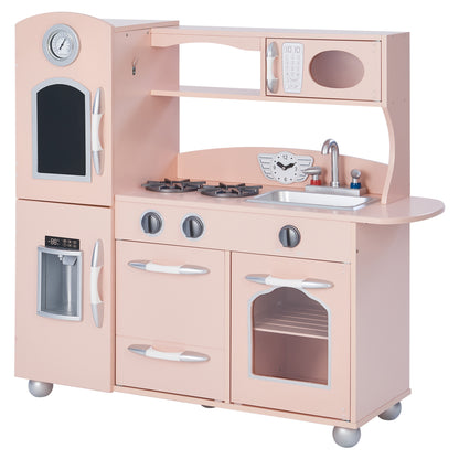 Kids Pink Wooden Play Kitchen Toy Set